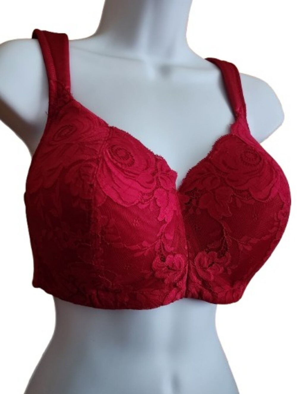 Comfort Choice Red Lace Full-Cup Bra Reversible Ajustable Wide Straps Size 40 B
